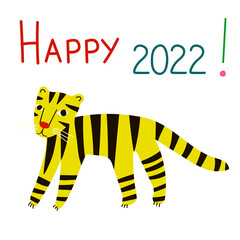 Simple  and stylish Tiger design 2022. Chinese new year card design with lettering and tiger illustration on white background.