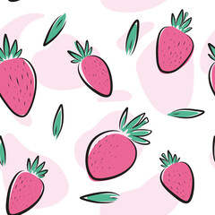 pattern seamless strawberry lines modern bright design spots