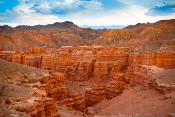 Natural unusual landscape red canyon of unusual beauty is similar to the Martian landscape, the Charyn canyon