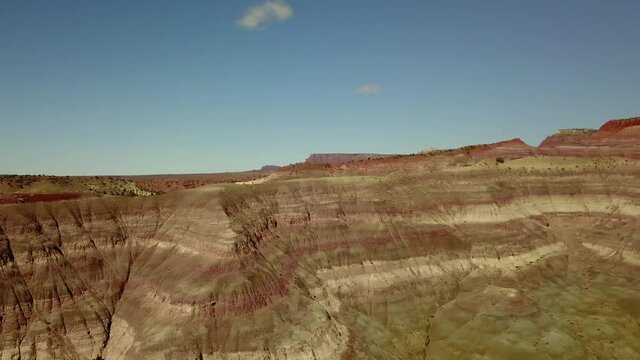 Aerial Panning Paria Canyon-Vermilion Cliffs Wilderness Area, Drone Flying Over Semi Arid Landscape On Sunny Day - Paria River, Colorado