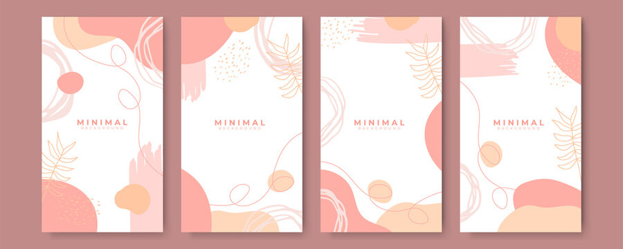 Abstract minimalist pink brown tan earth tone pastel color background for story social media template with floral, liquid, blob, organic shapes, hand drawn texture, brush, wave. Vector illustration.