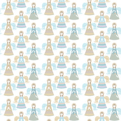 Angels with a candle and lamp. Happy Holidays! Seamless background pattern.