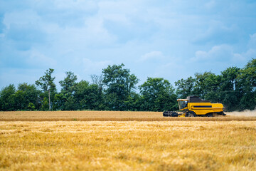 Combine harvester in action on the field. Combine harvester. Harvesting machine for harvesting a wheat field concept