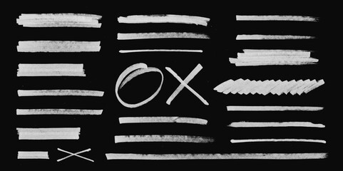 Realistic Rough Black Marker Brush Ink Line Stroke Set Isolated Collection. Grunge Paper Texture. - obrazy, fototapety, plakaty