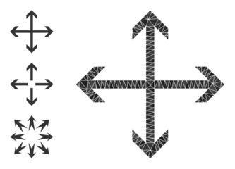 Low-poly expand arrows icon, and bonus icons. Polygonal expand arrows vector combined from chaotic triangles. Flat geometric mesh illustration created from expand arrows icon.