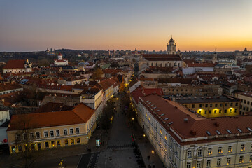 Aerial autumn fall sunset view of Vilnius old town, Lithuania