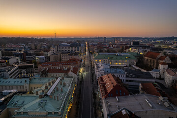 Aerial autumn fall sunset view of Vilnius old town, Lithuania