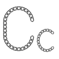 The uppercase and lowercase letter C is made of realistic metallic-colored chains. Isolated on a white background. Vector illustration.