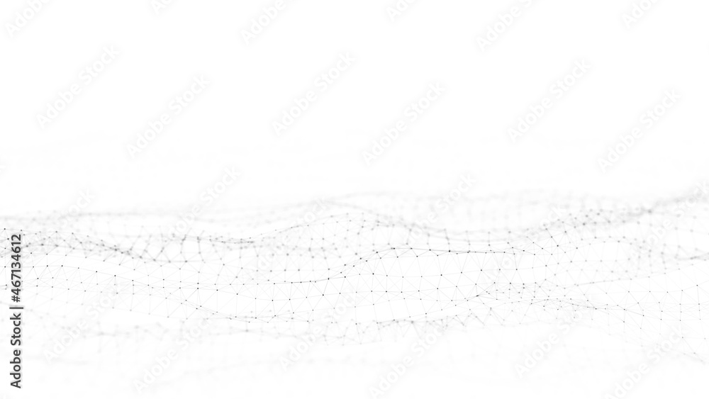 Poster abstract technology wave of particles. big data visualization. background with motion dots and lines