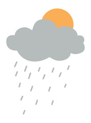 Sun behind clouds. Cloudy rainy weather symbol