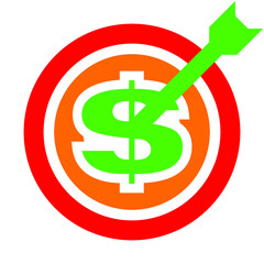 Dollar target - sign symbol icon green orange red isolated - vector illustration