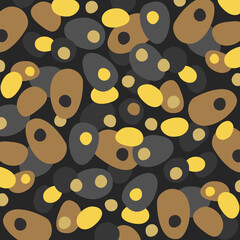 Ovals of different colors and sizes on a blue background. Flat vector illustration. Pattern.