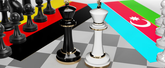 Germany and Azerbaijan - talks, debate, dialog or a confrontation between those two countries shown as two chess kings with flags that symbolize art of meetings and negotiations, 3d illustration