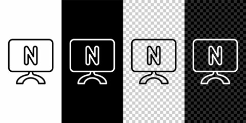 Set line Smart Tv icon isolated on black and white, transparent background. Television sign. Vector