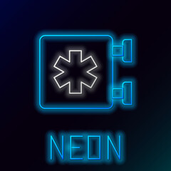 Glowing neon line Medical symbol of the Emergency - Star of Life icon isolated on black background. Colorful outline concept. Vector