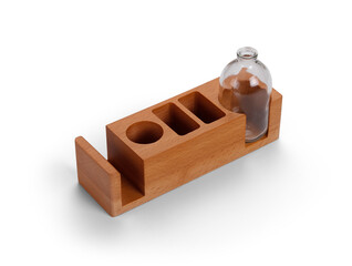 office accessory wooden holder on white background