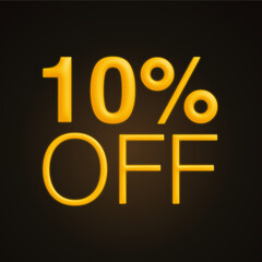 10 percent off, Yellow Word on dark background, 3d rendering