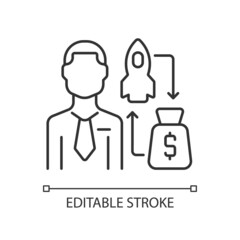 Venture capitalist linear icon. Private equity investor. Startup financier and shareholder. Thin line customizable illustration. Contour symbol. Vector isolated outline drawing. Editable stroke