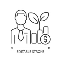 Fund manager linear icon. Financial investment expert. Hedge fund managing specialist. Thin line customizable illustration. Contour symbol. Vector isolated outline drawing. Editable stroke