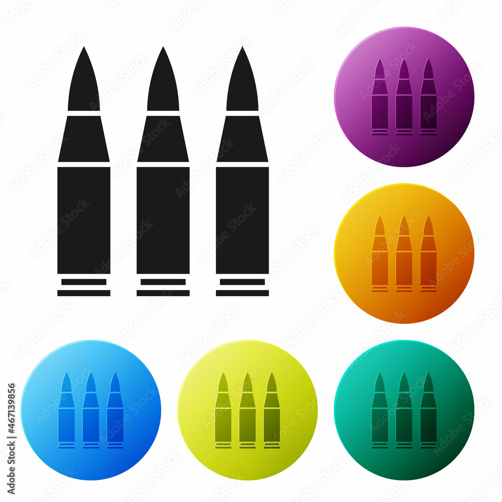 Poster black bullet icon isolated on white background. set icons in color circle buttons. vector