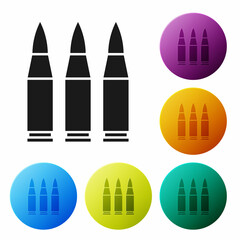 Black Bullet icon isolated on white background. Set icons in color circle buttons. Vector