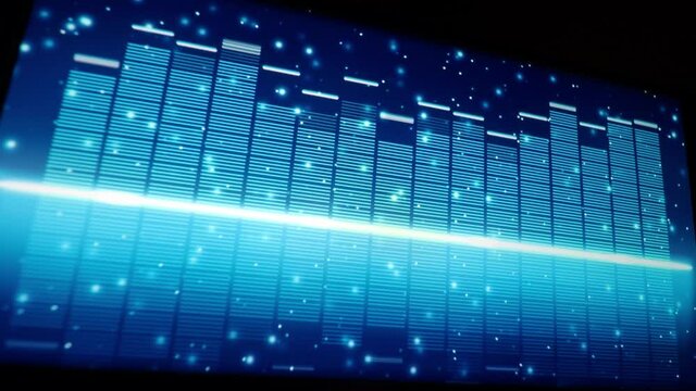 Sound Equalizer. Digital music or sound wave footage. audio waveform equalizer scale on black loop animation. color music equalizer abstract. gradient spectrum bar graph. Wave Glowing Pulsing dancing