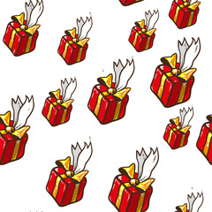 Holiday Christmas New Year Seamless pattern, red gift boxes on white background