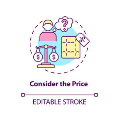 Fototapeta premium Consider the price concept icon. Choosing mattress abstract idea thin line illustration. Investment in sleeping comfort. Spine health. Vector isolated outline color drawing. Editable stroke