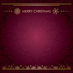 merry christmas in burgundy and gold color - vector background with curls