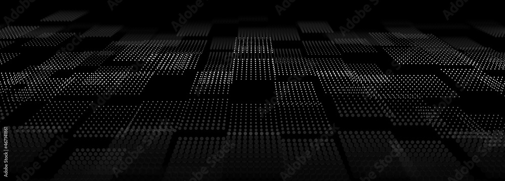 Fototapete Corrupted network or connection. Abstract digital background of points. Glowing particles. Big data. Abstract technology science background. Vector illustration.