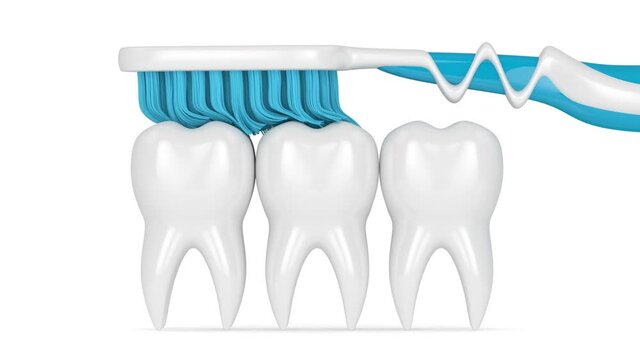 Toothbrush brushing and cleaning teeth over white background