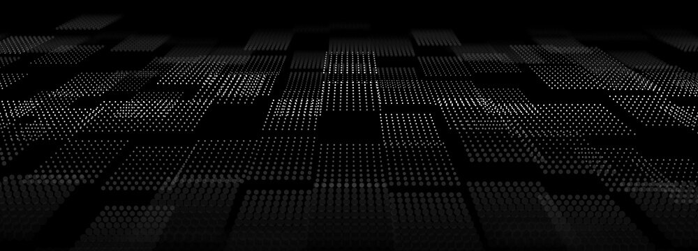 Corrupted network or connection. Abstract digital background of points. Glowing particles. Big data. Abstract technology science background. Vector illustration.