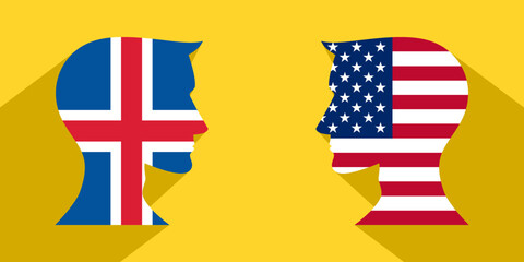 face to face concept. usa vs iceland. vector illustration