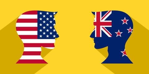 face to face concept. usa vs new zealand. vector illustration