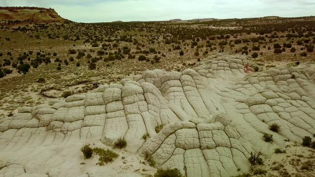 Aerial: Beautiful Shot Of Rock Formations In Desert, Drone Flying Over Semi Arid Landscape - Kanab, Utah