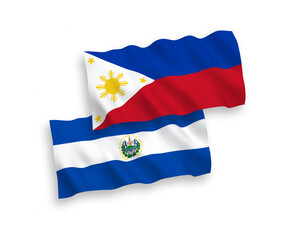 Flags of Republic of El Salvador and Philippines on a white background