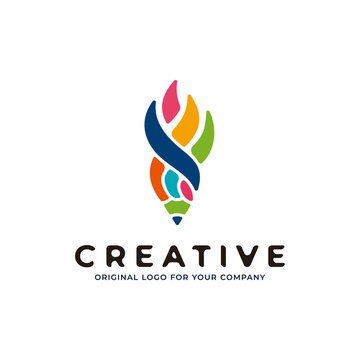 Creative unique pencil art logo design template.