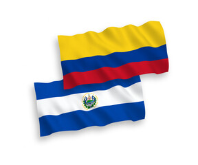Flags of Republic of El Salvador and Colombia on a white background