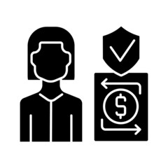 Trust assistant black glyph icon. Trust operations specialist. Account maintenance activities expert. Administration and accounting job. Silhouette symbol on white space. Vector isolated illustration