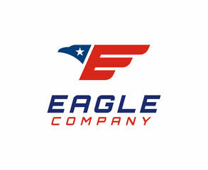 initial letter E wings american eagle logo design vector