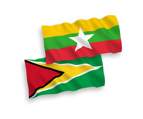 Flags of Co-operative Republic of Guyana and Myanmar on a white background