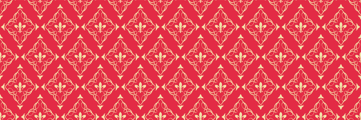 Fototapeta na wymiar Background pattern in mexican style with decorative elements on a red background. Seamless background for wallpaper, textures.