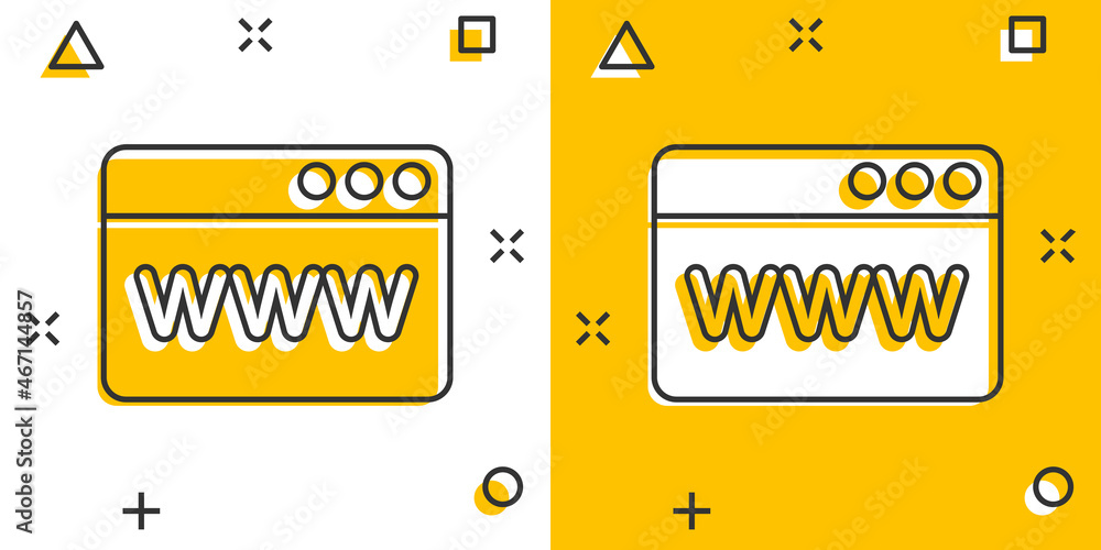 Poster website domain icon in comic style. www internet address cartoon vector illustration on white isolat