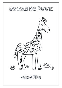 Coloring book Giraffe for kids. Black and white, made in vector.