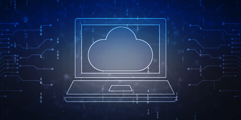 2d illustration of Cloud computing, Digital Cloud computing Concept background. Cyber technology, internet data storage, database and data server concept