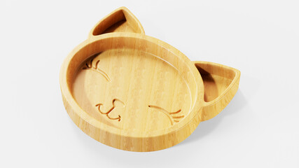 plate in the shape of a cat 3d render on a white background