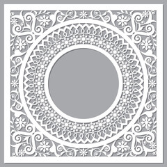 Cool Moroccan vector openwork mandala design in square with blank space in the center inspired by the old carved wood wall art patterns from Morocco
