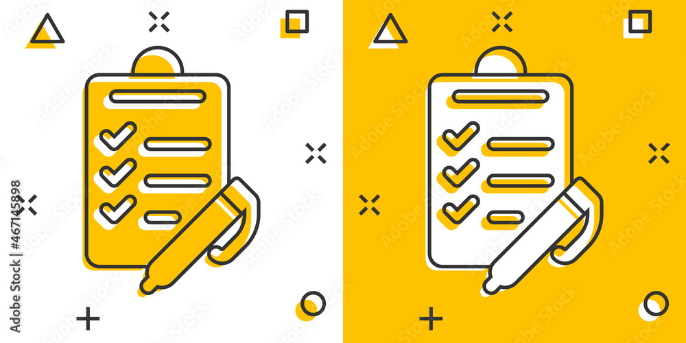 Poster to do list icon in comic style. document checklist cartoon vector illustration on white isolated bac