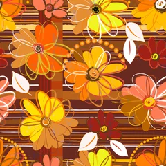Fototapeten floral seamless pattern background, with stripes, paint strokes and splashes, african inspired © Kirsten Hinte