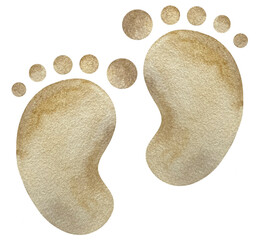 Watercolor hand drawn baby boy ang girl beige foot print isolated on white background. Its a boy and its a girl illustration. Baby shower